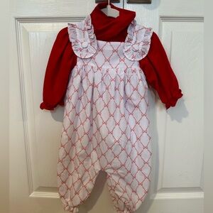 Smocked Flamingo red bow jumper set